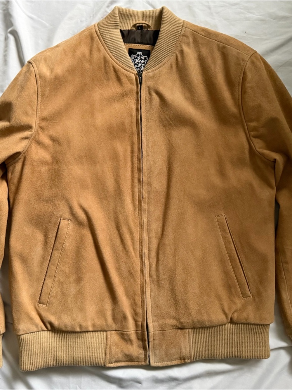Men's Suede Bomber Jacket in Camel